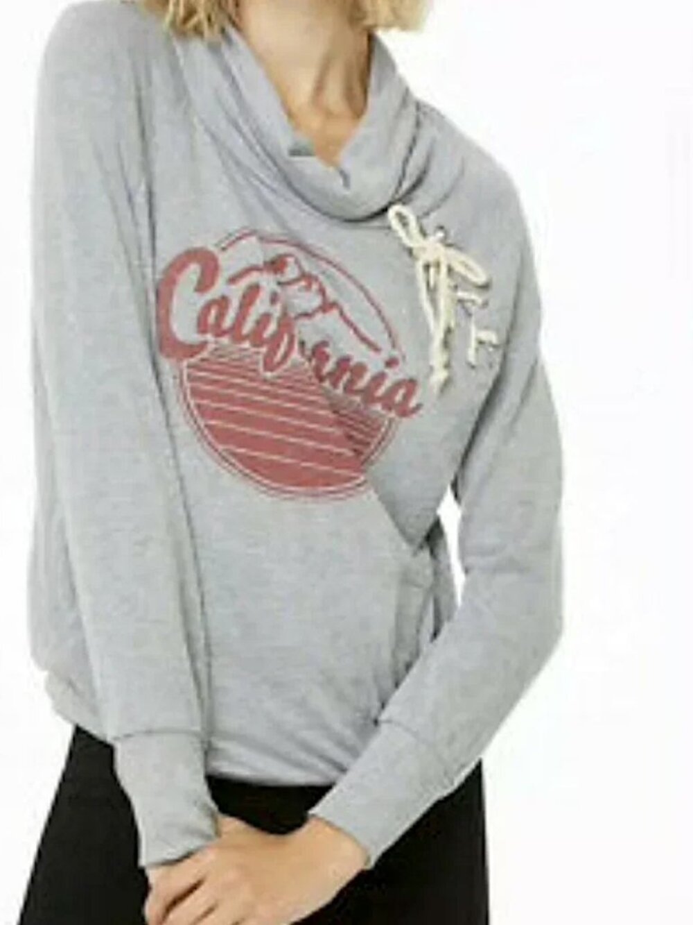 Well Worn California Cowl Neck Sweatshirt NWT Small Lace Up Gray Pullover